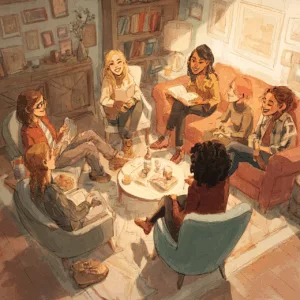 Femmes souriantes dans un salon pour illustrer un atelier bien-être à domicile